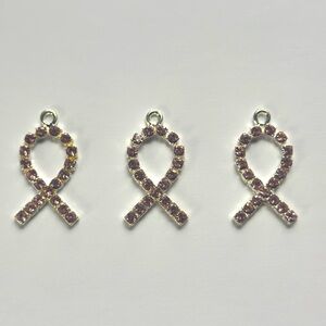 Pink Breast Cancer Awareness Ribbon Rhinestone Charms Pendant Supplies Lot